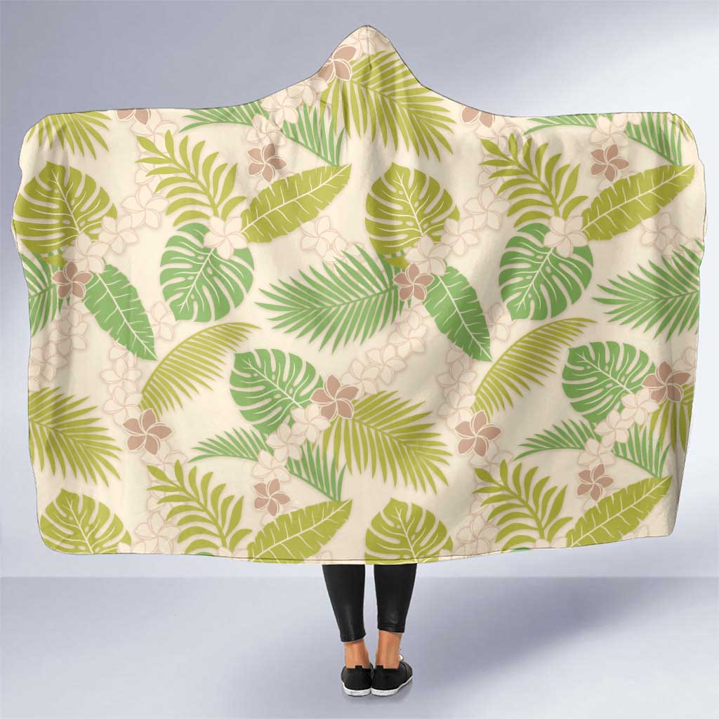 Beige Hawaii Plumeria Lei With Tropical Leaves Hooded Blanket LT14 One Size Beige - Polynesian Pride