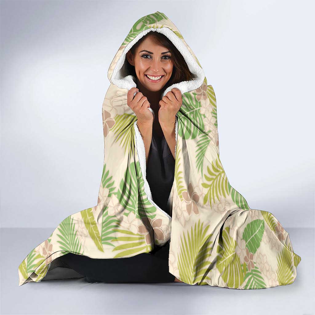 Beige Hawaii Plumeria Lei With Tropical Leaves Hooded Blanket LT14 - Polynesian Pride