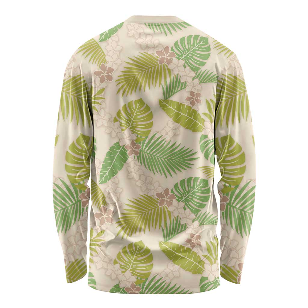 Beige Hawaii Plumeria Lei With Tropical Leaves Long Sleeve Shirt LT14 - Polynesian Pride