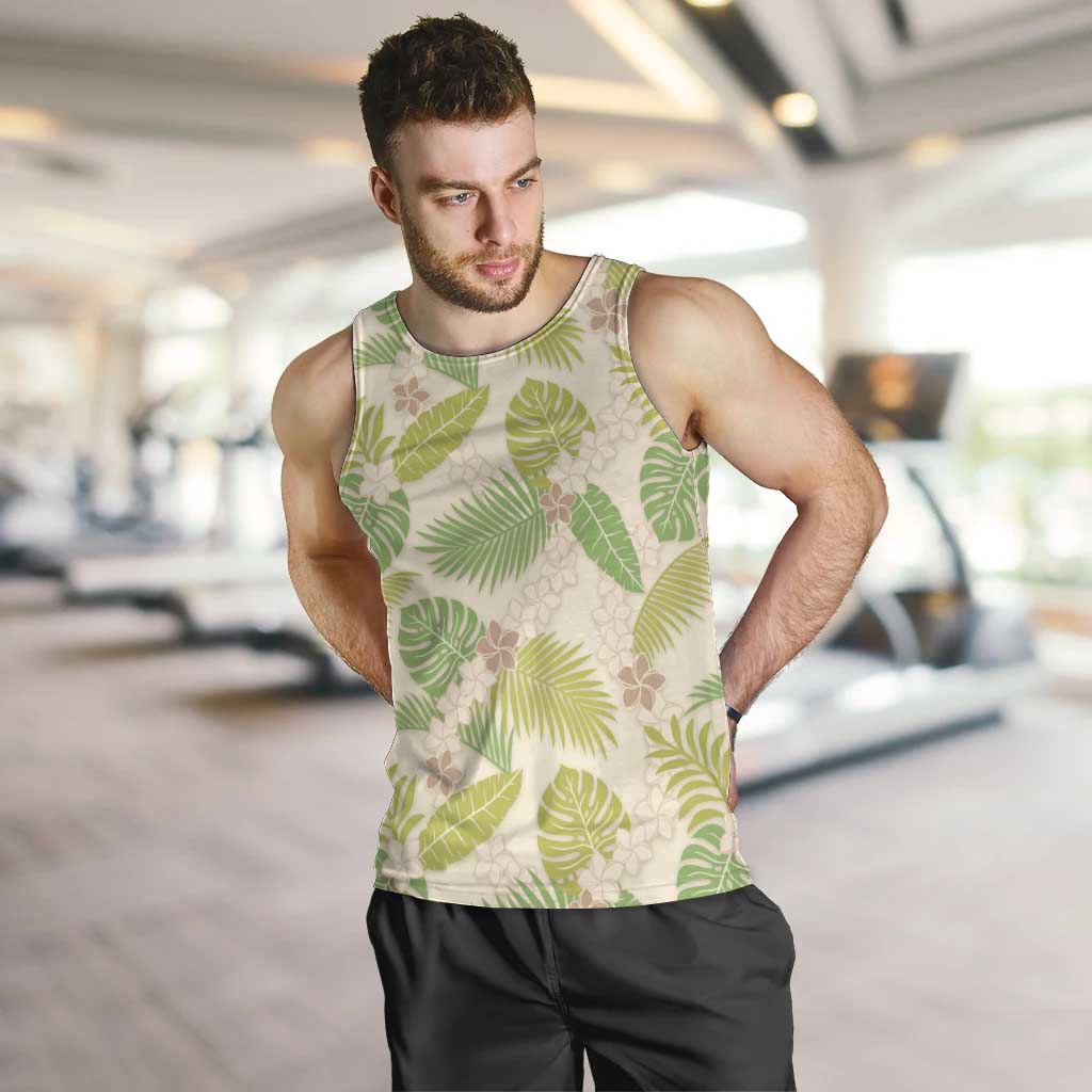 Beige Hawaii Plumeria Lei With Tropical Leaves Men Tank Top LT14 Beige - Polynesian Pride