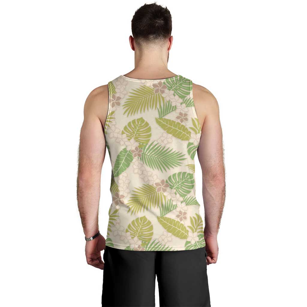 Beige Hawaii Plumeria Lei With Tropical Leaves Men Tank Top LT14 - Polynesian Pride