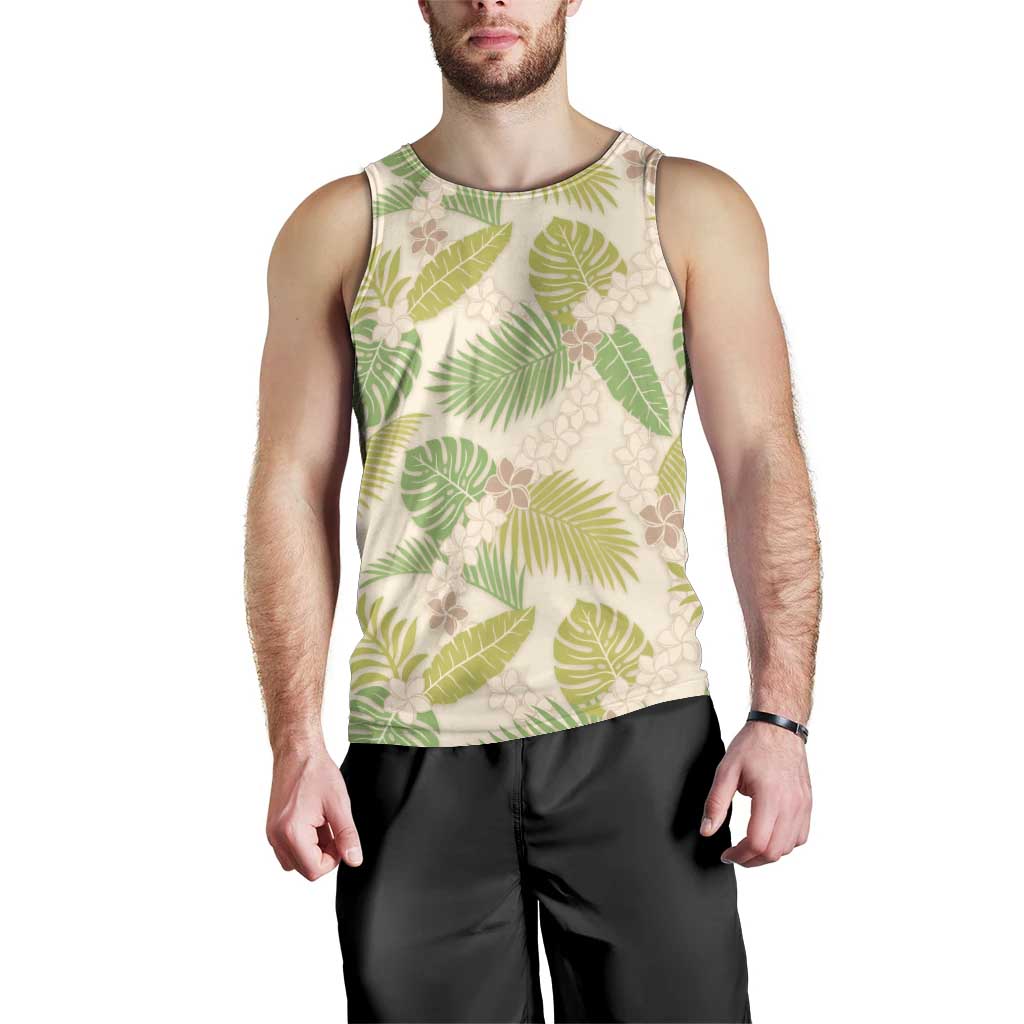 Beige Hawaii Plumeria Lei With Tropical Leaves Men Tank Top LT14 - Polynesian Pride