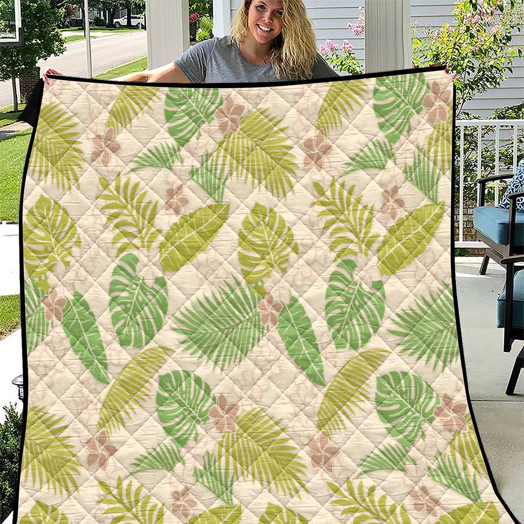 Beige Hawaii Plumeria Lei With Tropical Leaves Quilt