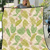 Beige Hawaii Plumeria Lei With Tropical Leaves Quilt