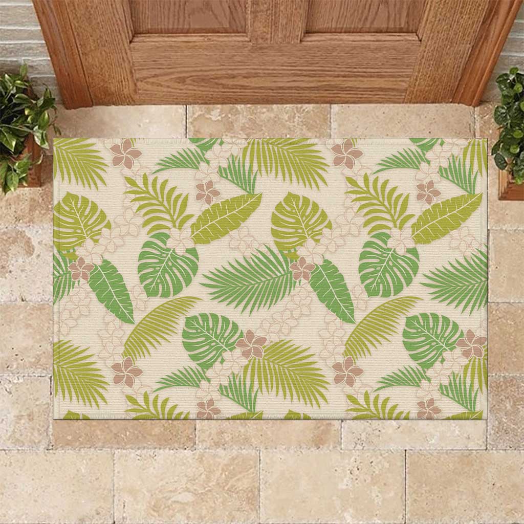 Beige Hawaii Plumeria Lei With Tropical Leaves Rubber Doormat LT14 Beige - Polynesian Pride