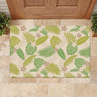 Beige Hawaii Plumeria Lei With Tropical Leaves Rubber Doormat LT14 Beige - Polynesian Pride