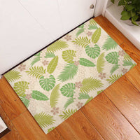 Beige Hawaii Plumeria Lei With Tropical Leaves Rubber Doormat LT14 - Polynesian Pride