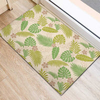 Beige Hawaii Plumeria Lei With Tropical Leaves Rubber Doormat LT14 - Polynesian Pride