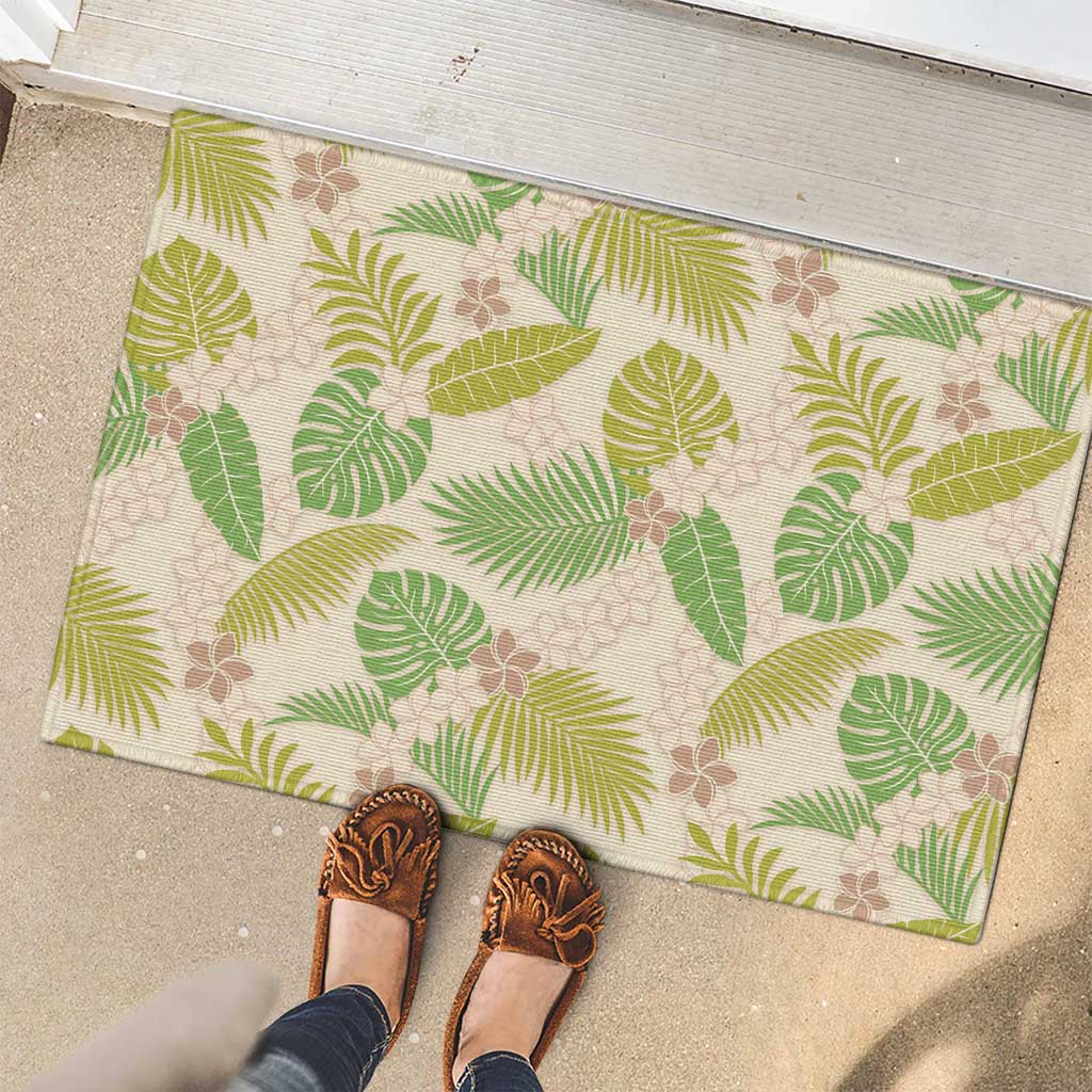 Beige Hawaii Plumeria Lei With Tropical Leaves Rubber Doormat LT14 - Polynesian Pride