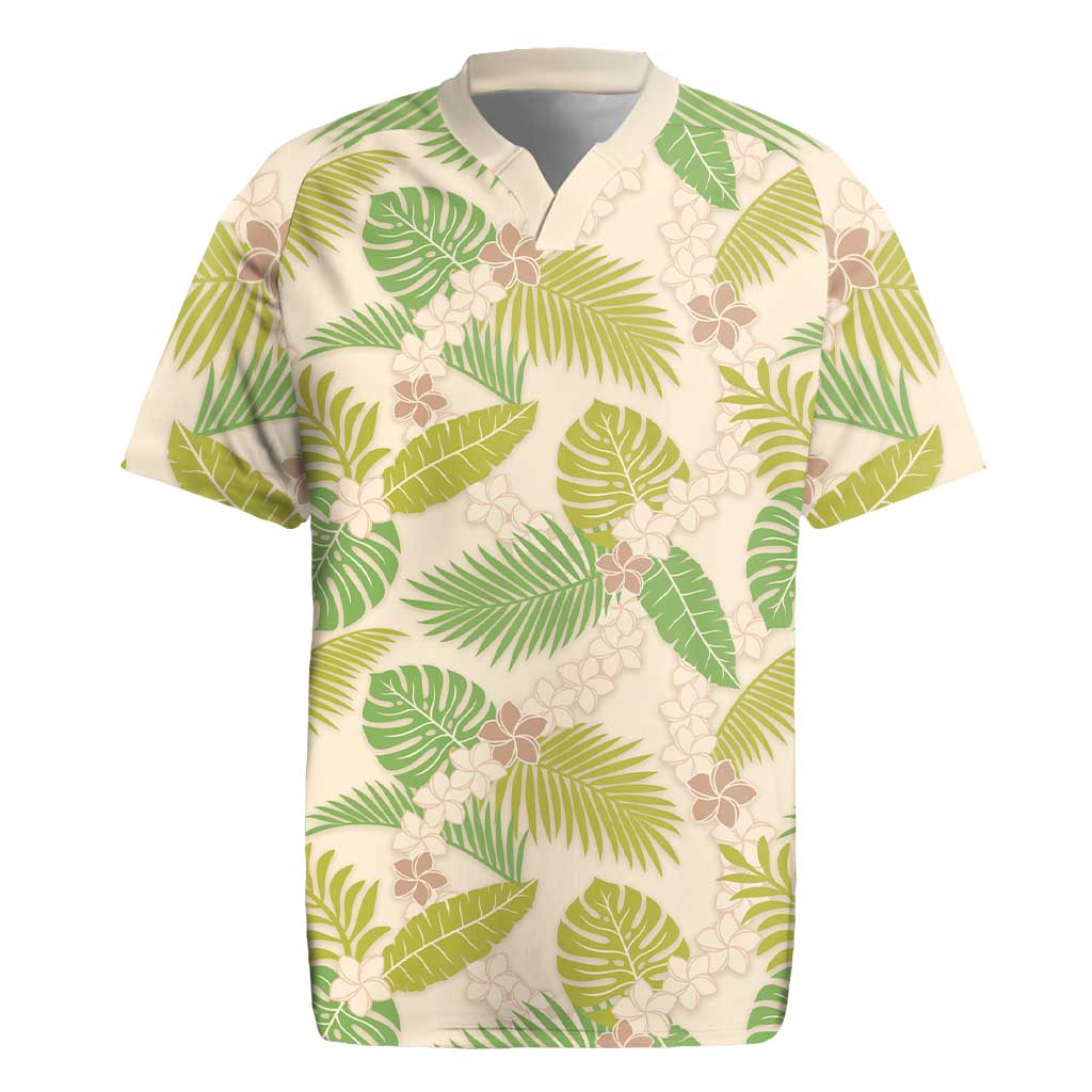 Beige Hawaii Plumeria Lei With Tropical Leaves Rugby Jersey LT14 Beige - Polynesian Pride