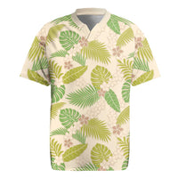 Beige Hawaii Plumeria Lei With Tropical Leaves Rugby Jersey LT14 Beige - Polynesian Pride