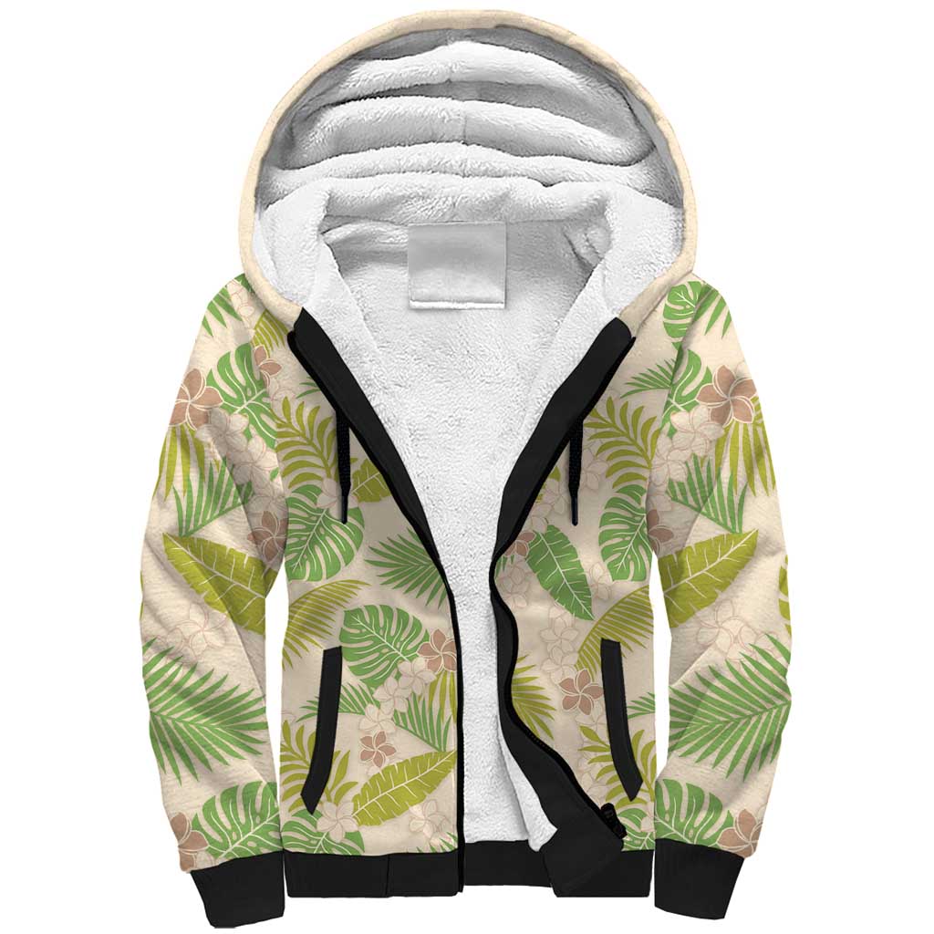 Beige Hawaii Plumeria Lei With Tropical Leaves Sherpa Hoodie LT14 Unisex Beige - Polynesian Pride