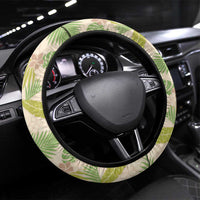 Beige Hawaii Plumeria Lei With Tropical Leaves Steering Wheel Cover LT14 Universal Fit Beige - Polynesian Pride