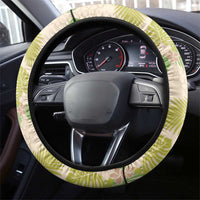 Beige Hawaii Plumeria Lei With Tropical Leaves Steering Wheel Cover LT14 - Polynesian Pride