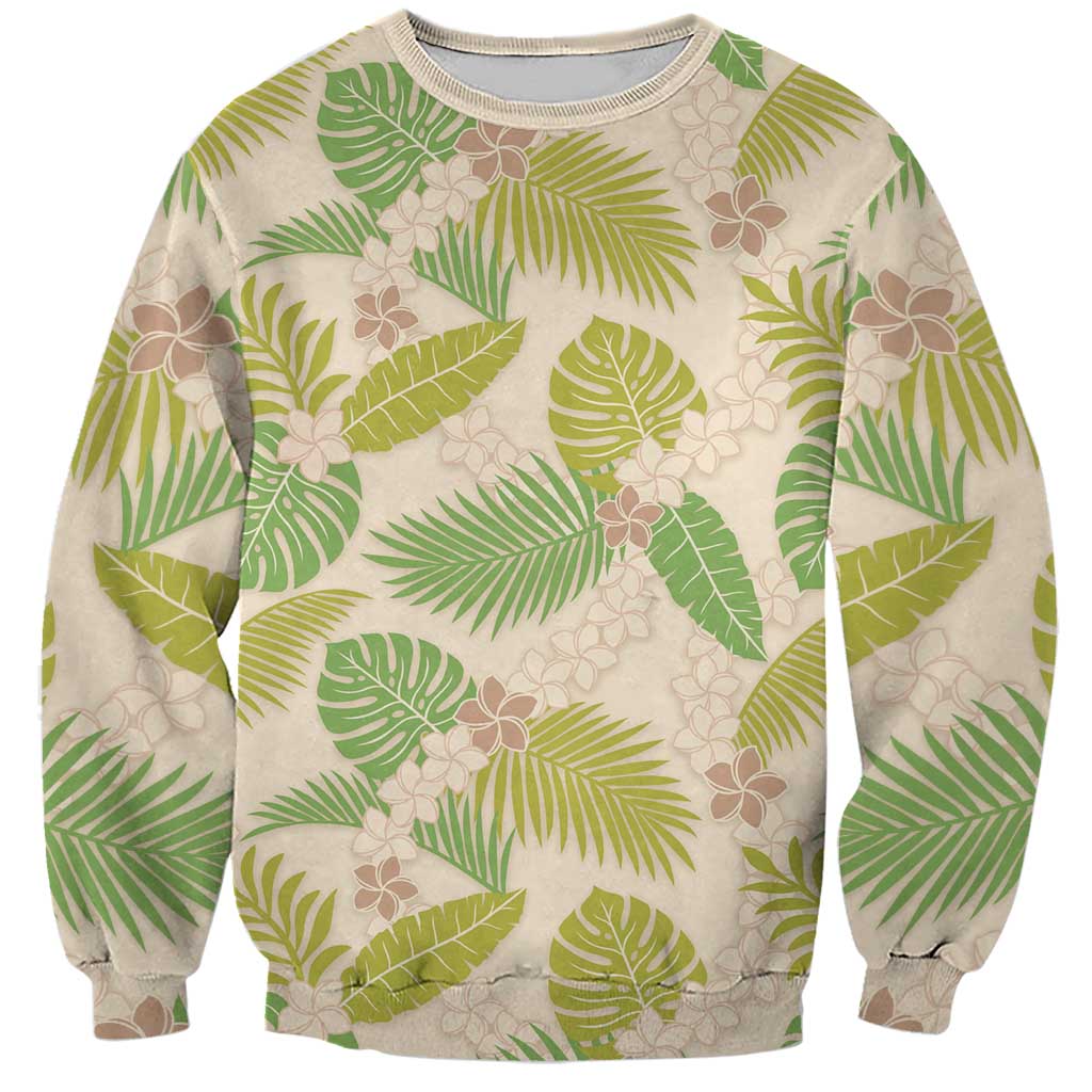 Beige Hawaii Plumeria Lei With Tropical Leaves Sweatshirt LT14 Unisex Beige - Polynesian Pride