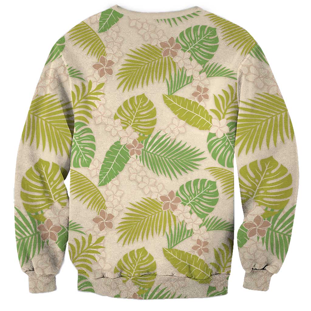 Beige Hawaii Plumeria Lei With Tropical Leaves Sweatshirt LT14 - Polynesian Pride