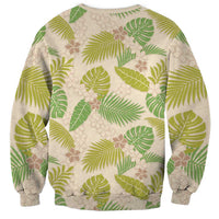 Beige Hawaii Plumeria Lei With Tropical Leaves Sweatshirt LT14 - Polynesian Pride