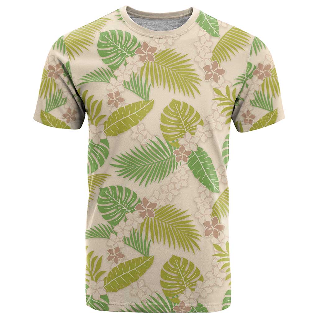 Beige Hawaii Plumeria Lei With Tropical Leaves T Shirt