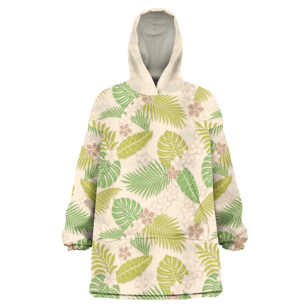 Beige Hawaii Plumeria Lei With Tropical Leaves Wearable Blanket Hoodie LT14 One Size Beige - Polynesian Pride