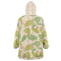 Beige Hawaii Plumeria Lei With Tropical Leaves Wearable Blanket Hoodie LT14 - Polynesian Pride