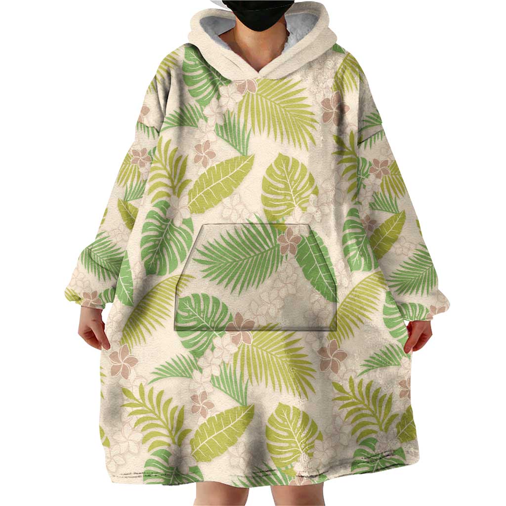 Beige Hawaii Plumeria Lei With Tropical Leaves Wearable Blanket Hoodie LT14 - Polynesian Pride