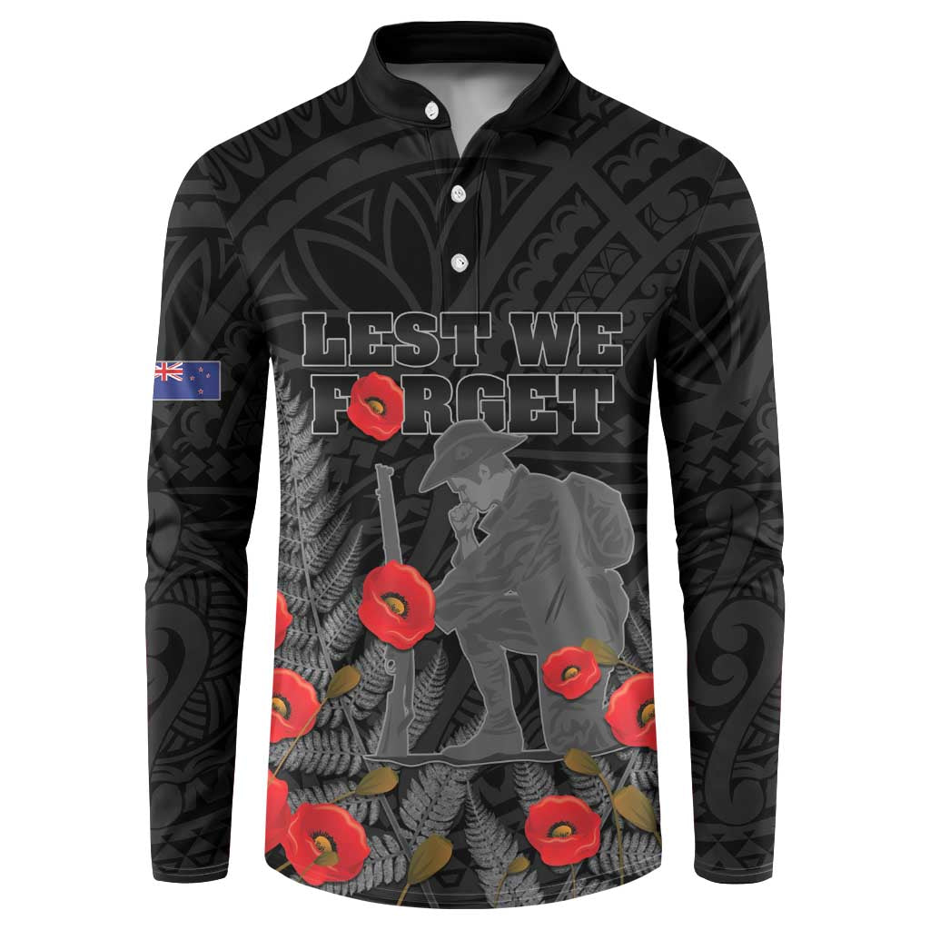 Personalised New Zealand ANZAC Day Button Sweatshirt Lest We Forget Soldier Memorial LT15 Black - Polynesian Pride