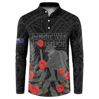 Personalised New Zealand ANZAC Day Button Sweatshirt Lest We Forget Soldier Memorial LT15 Black - Polynesian Pride