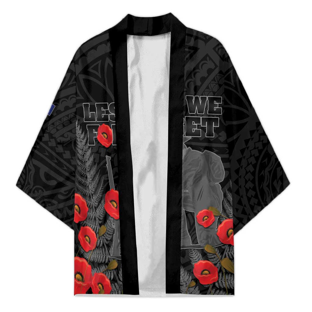 Personalised New Zealand ANZAC Day Kimono Lest We Forget Soldier Memorial LT15 Unisex Black - Polynesian Pride