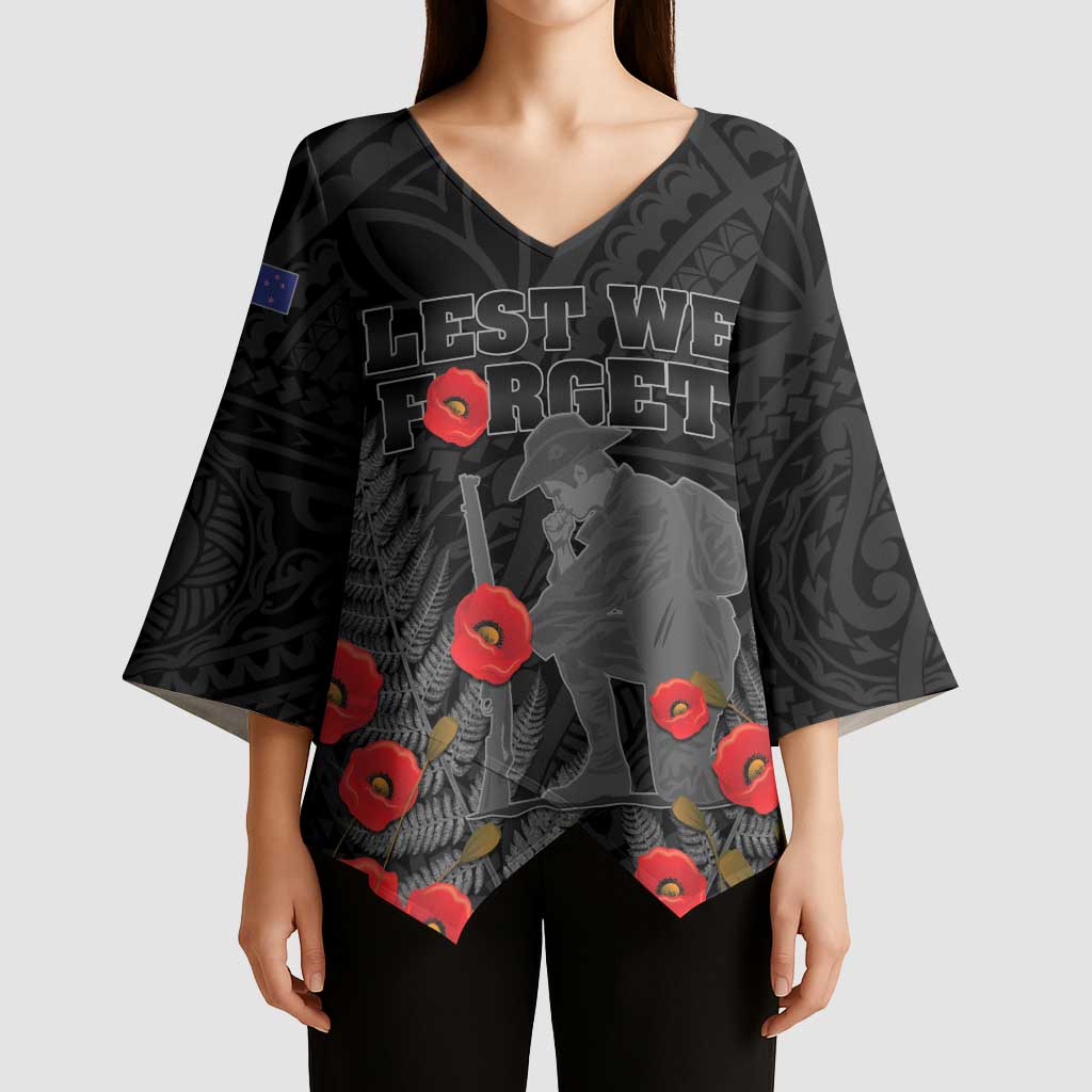 Personalised New Zealand ANZAC Day Kimono Sleeve Blouse Lest We Forget Soldier Memorial LT15 - Polynesian Pride