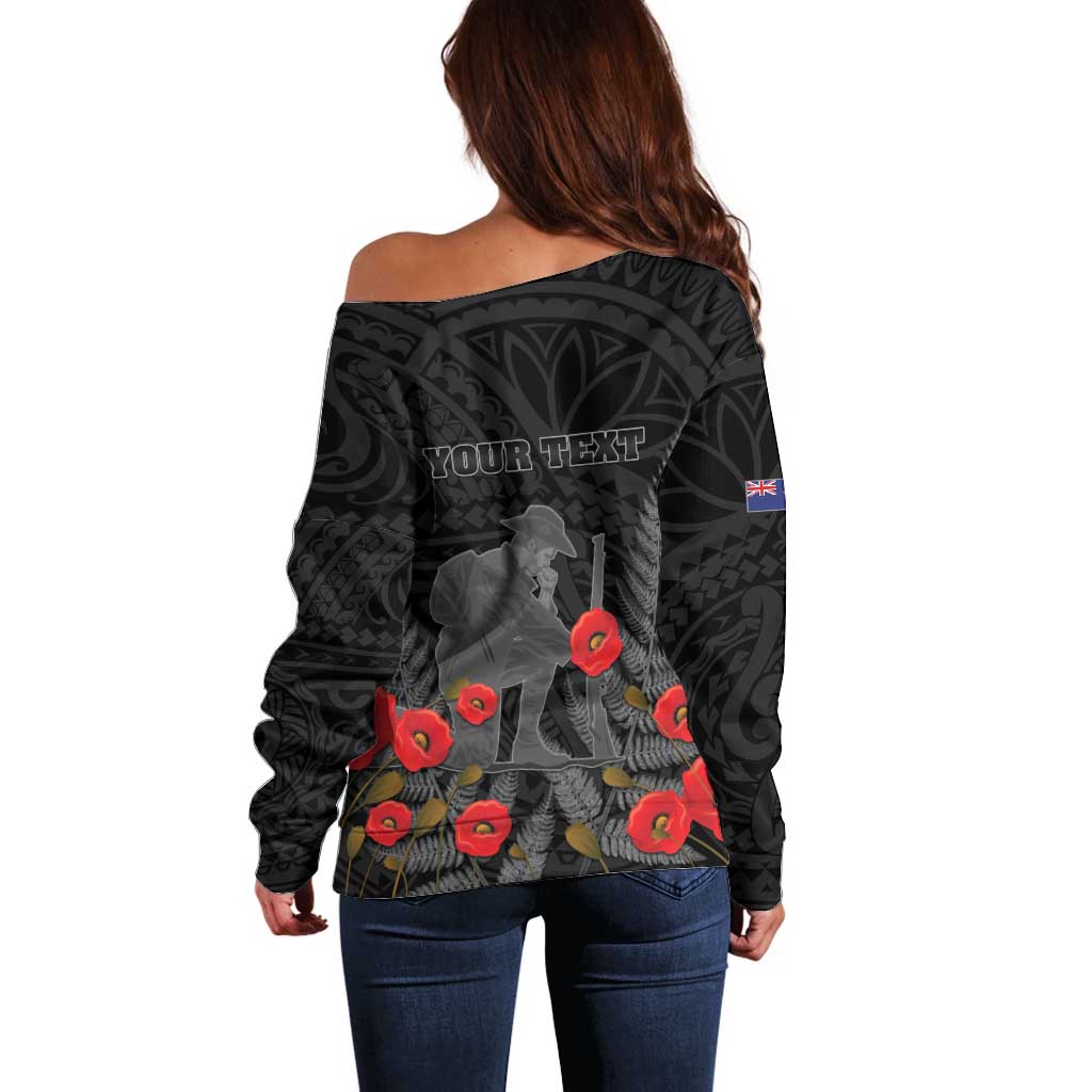 Personalised New Zealand ANZAC Day Off Shoulder Sweater Lest We Forget Soldier Memorial LT15 - Polynesian Pride
