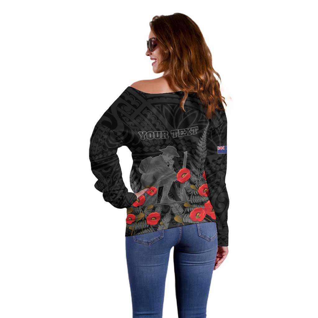 Personalised New Zealand ANZAC Day Off Shoulder Sweater Lest We Forget Soldier Memorial LT15 - Polynesian Pride