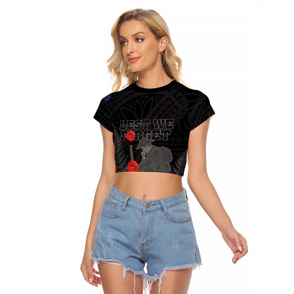 Personalised New Zealand ANZAC Day Raglan Cropped T Shirt Lest We Forget Soldier Memorial