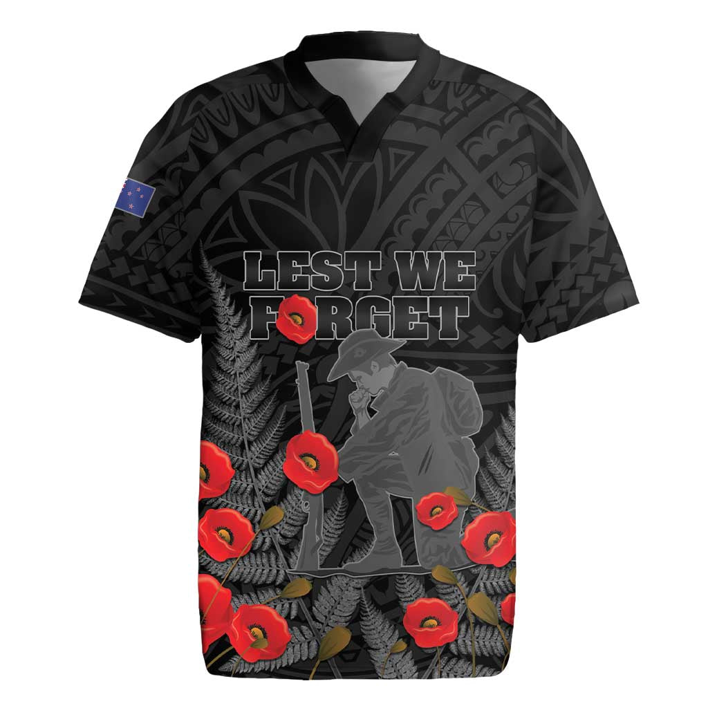 Personalised New Zealand ANZAC Day Rugby Jersey Lest We Forget Soldier Memorial LT15 Black - Polynesian Pride