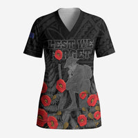 Personalised New Zealand ANZAC Day Scrub Top Lest We Forget Soldier Memorial
