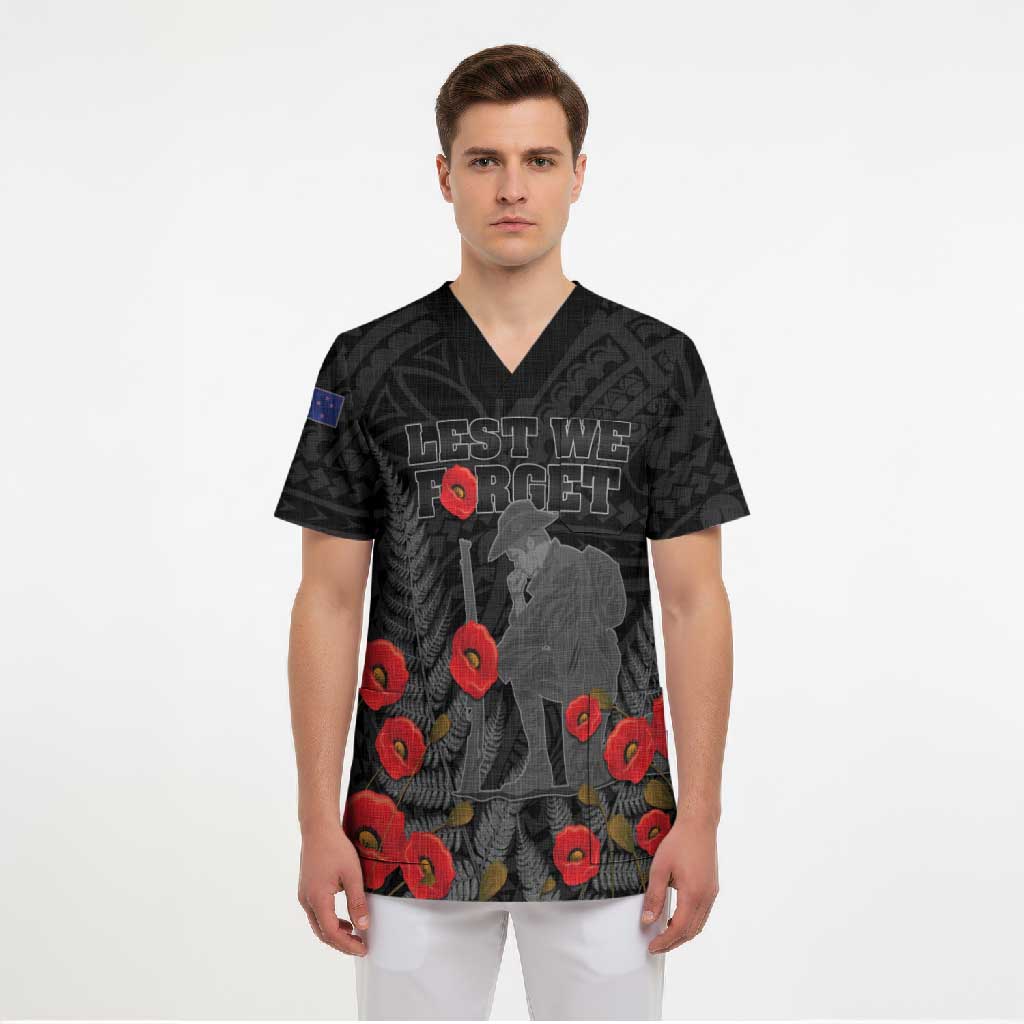 Personalised New Zealand ANZAC Day Scrub Top Lest We Forget Soldier Memorial