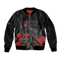 Personalised New Zealand ANZAC Day Sleeve Zip Bomber Jacket Lest We Forget Soldier Memorial LT15 Unisex Black - Polynesian Pride
