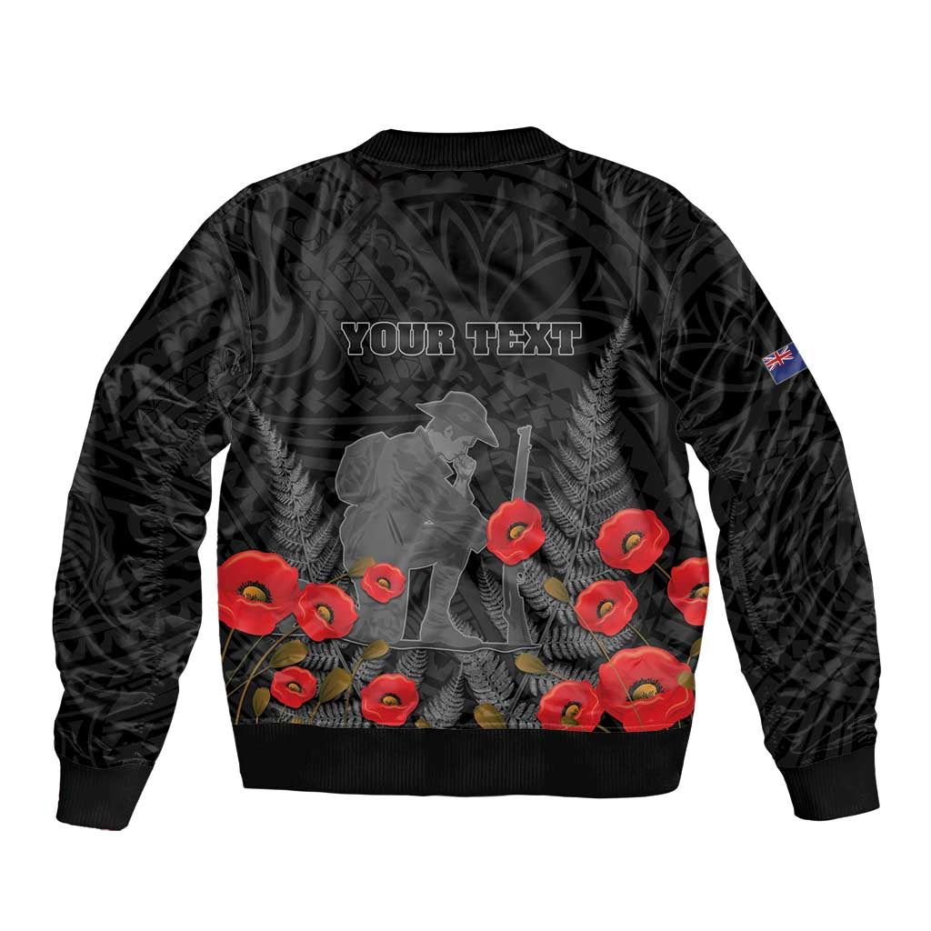 Personalised New Zealand ANZAC Day Sleeve Zip Bomber Jacket Lest We Forget Soldier Memorial LT15 - Polynesian Pride