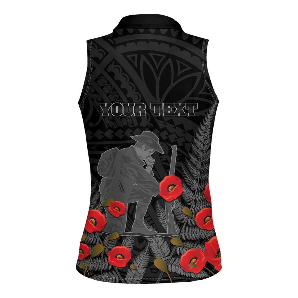 Personalised New Zealand ANZAC Day Women Sleeveless Polo Shirt Lest We Forget Soldier Memorial