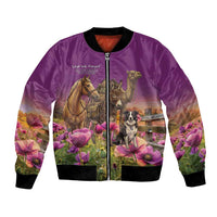 ANZAC Day Bomber Jacket Lest We Forget The Animals Of War LT15 Unisex Purple - Polynesian Pride