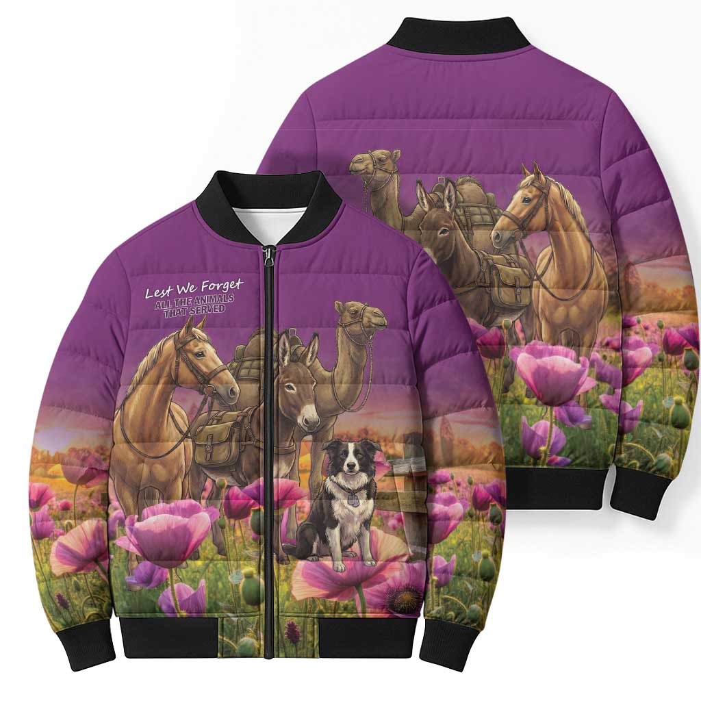 ANZAC Day Bomber Puffer Jacket Lest We Forget The Animals Of War LT15 - Polynesian Pride