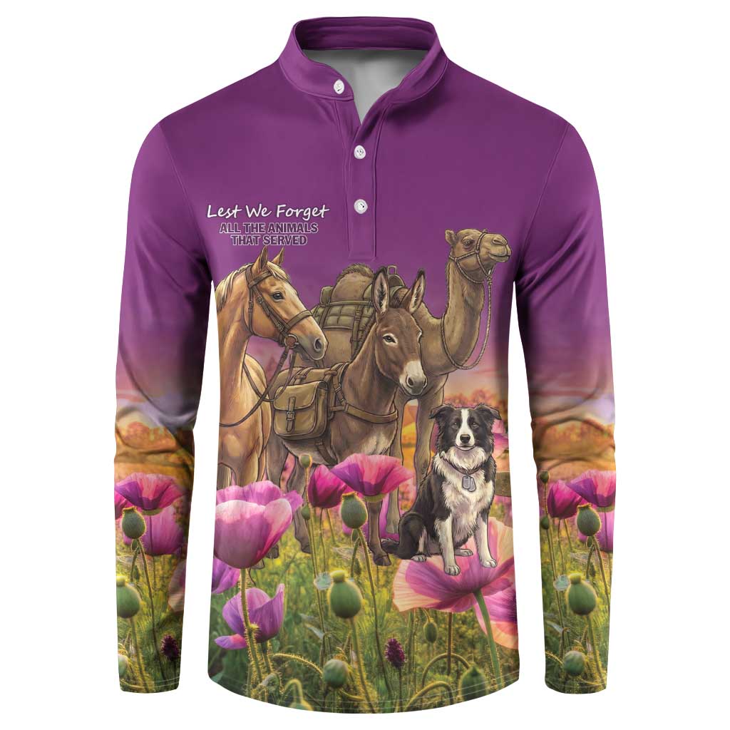ANZAC Day Button Sweatshirt Lest We Forget The Animals Of War LT15 Purple - Polynesian Pride