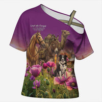 ANZAC Day Cross Shoulder Shirt Lest We Forget The Animals Of War LT15 Female Purple - Polynesian Pride
