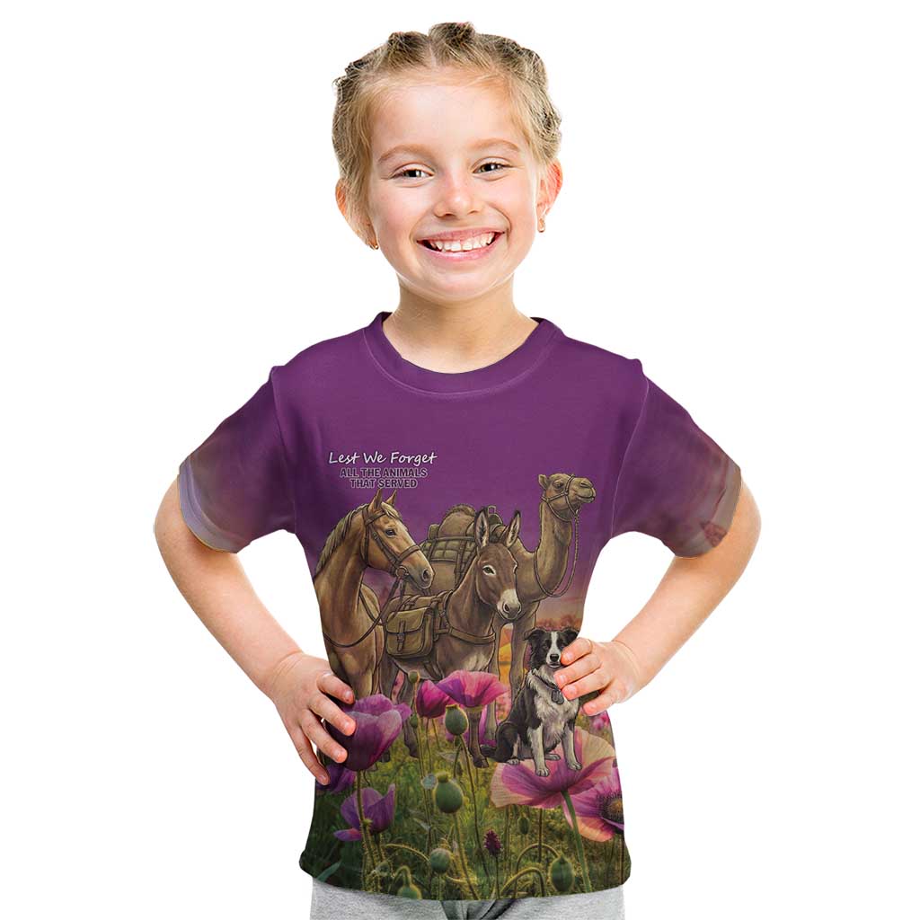 ANZAC Day Kid T Shirt Lest We Forget The Animals Of War LT15 Purple - Polynesian Pride