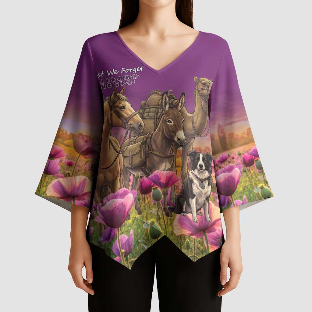 ANZAC Day Kimono Sleeve Blouse Lest We Forget The Animals Of War LT15 - Polynesian Pride