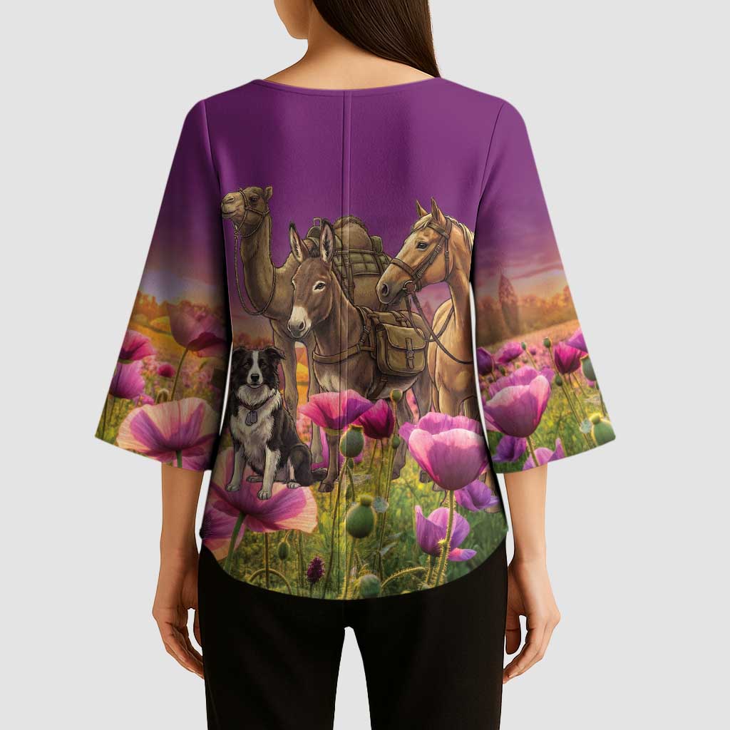 ANZAC Day Kimono Sleeve Blouse Lest We Forget The Animals Of War LT15 - Polynesian Pride