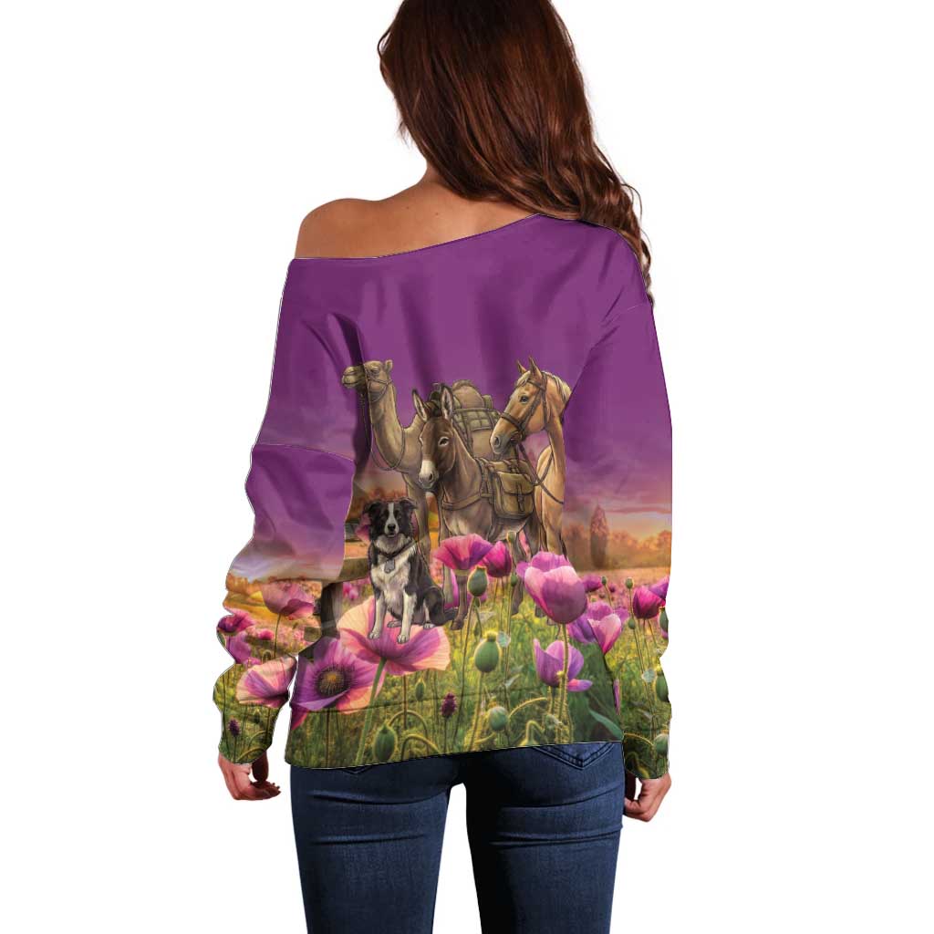 ANZAC Day Off Shoulder Sweater Lest We Forget The Animals Of War LT15 - Polynesian Pride
