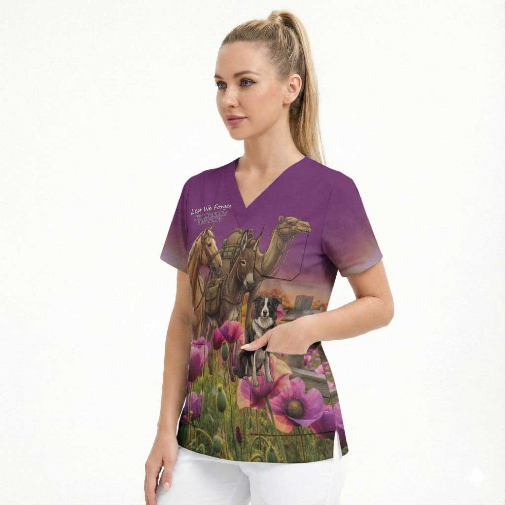 ANZAC Day Scrub Top Lest We Forget The Animals Of War LT15 - Polynesian Pride