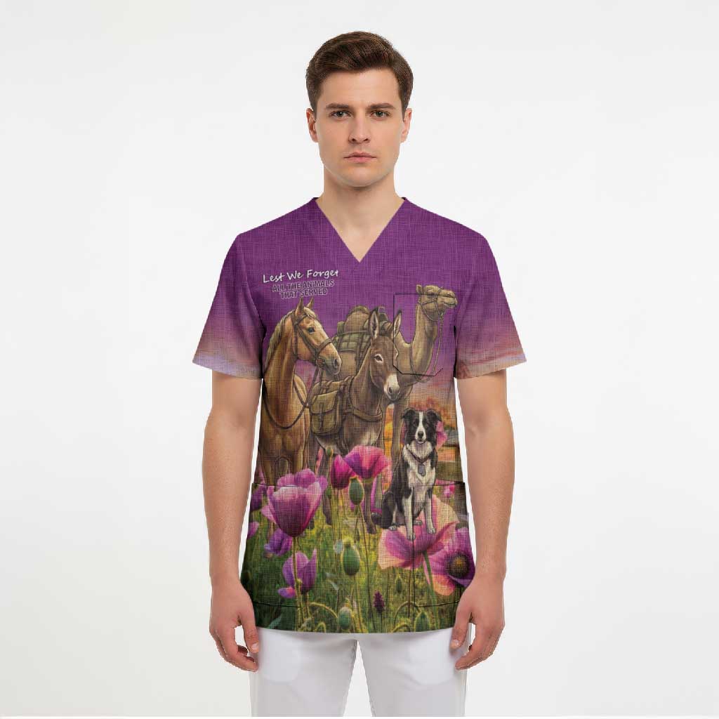 ANZAC Day Scrub Top Lest We Forget The Animals Of War LT15 - Polynesian Pride