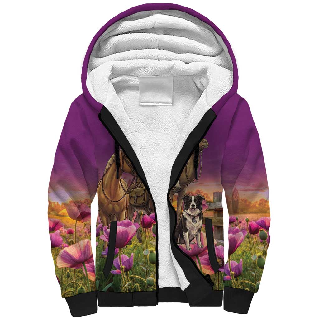 ANZAC Day Sherpa Hoodie Lest We Forget The Animals Of War LT15 Unisex Purple - Polynesian Pride