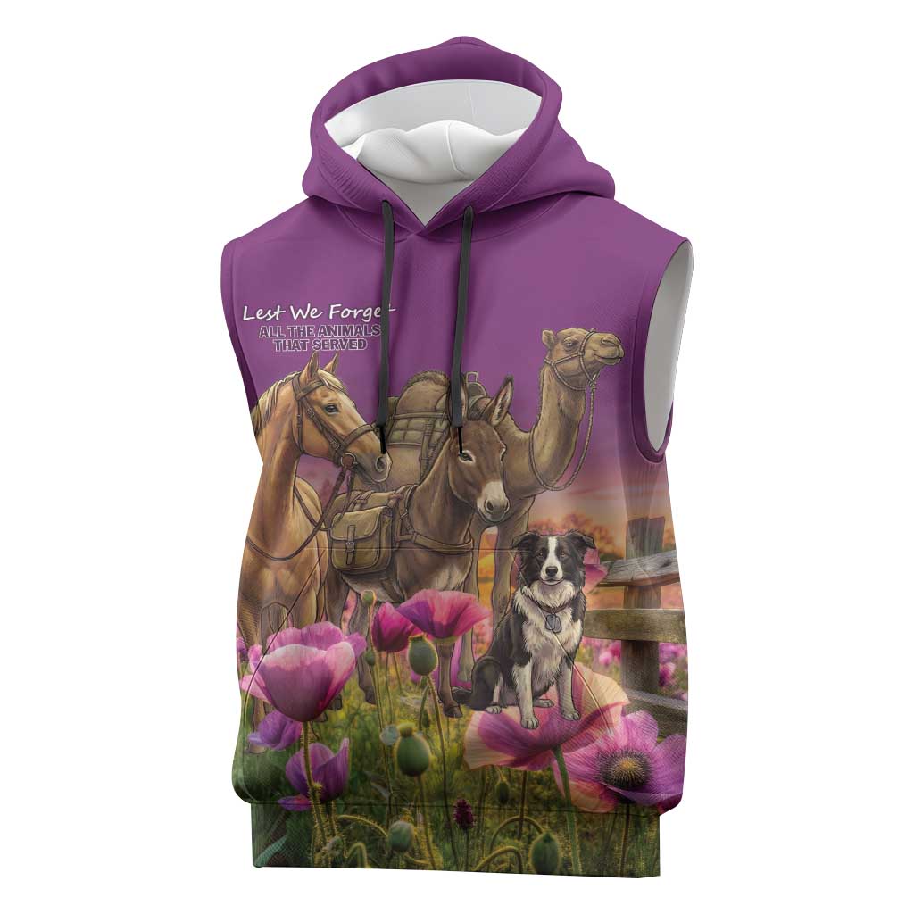 ANZAC Day Sleeveless Hoodie Lest We Forget The Animals Of War LT15 Purple - Polynesian Pride
